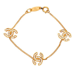 Pre-Loved Chanel CC Gold Plated Rhinestone Bracelet